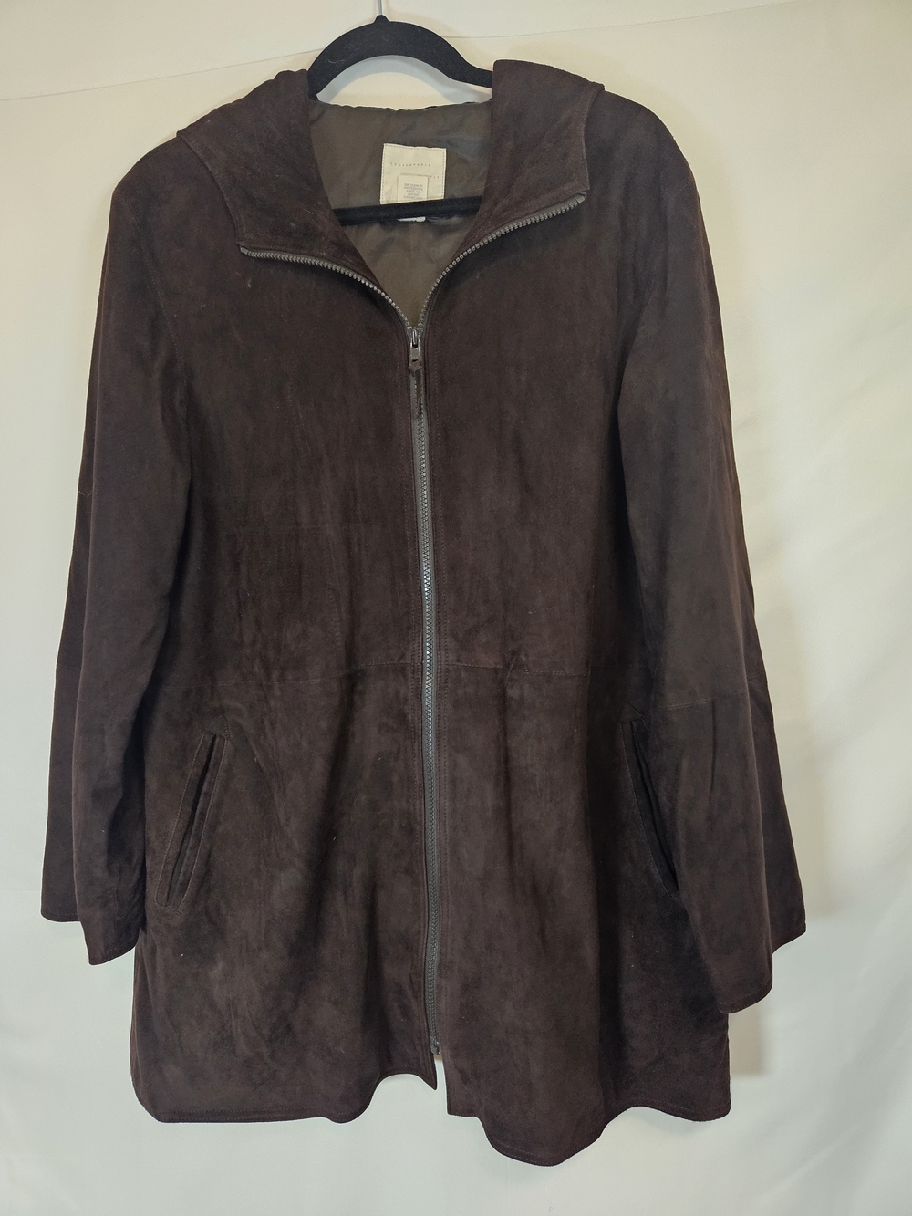 J. Jill Dark Brown 100% Goat Suede Hooded Zip Jacket Outdoor Casual Winter